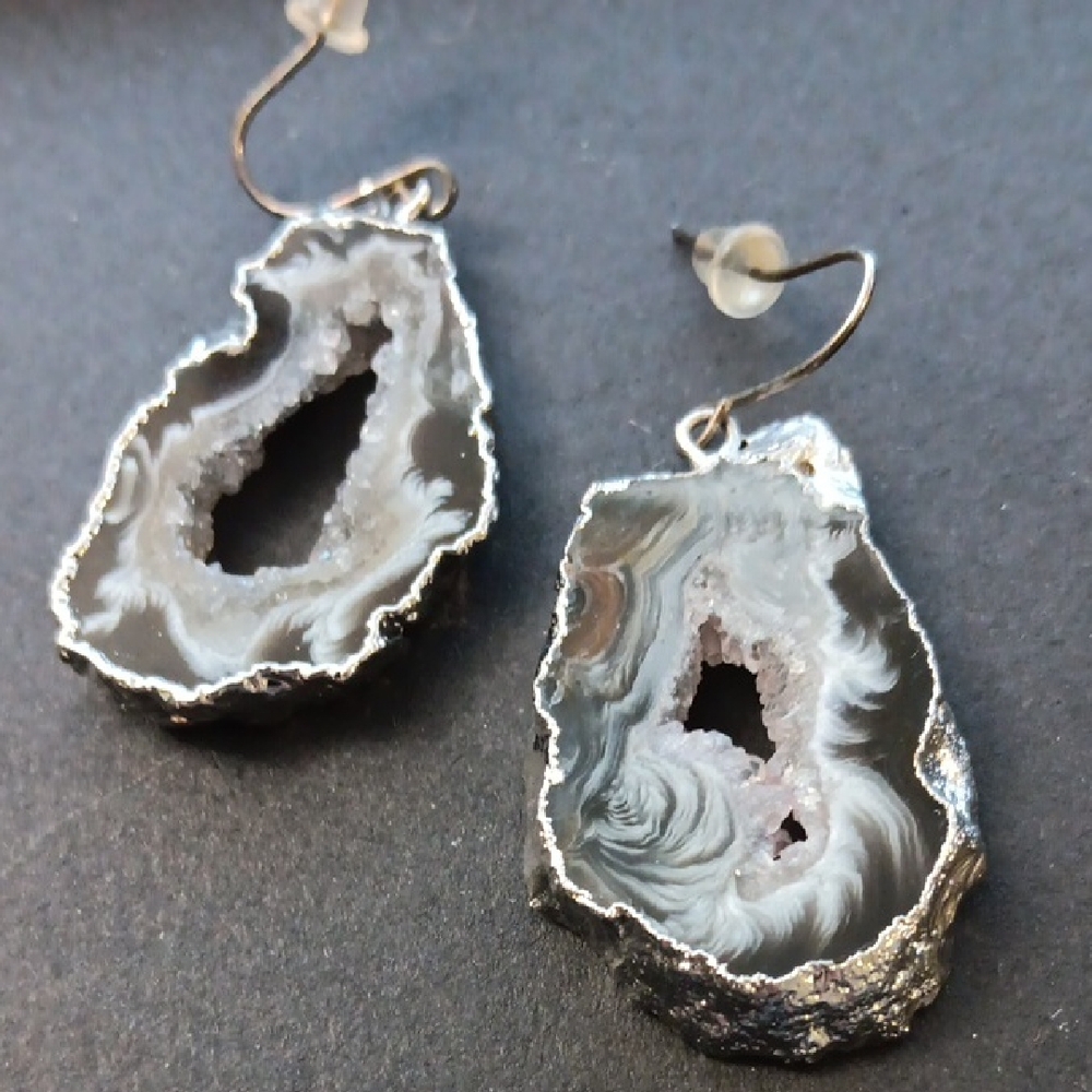 Agate Druzy Geode Slice Earrings